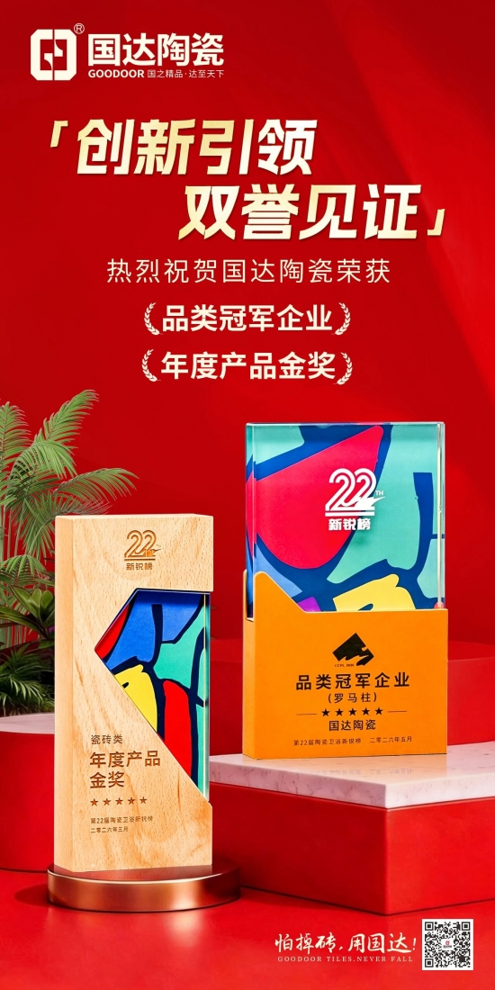 国达陶瓷荣获新锐榜“品类冠军企业”和“年度产品金奖”
